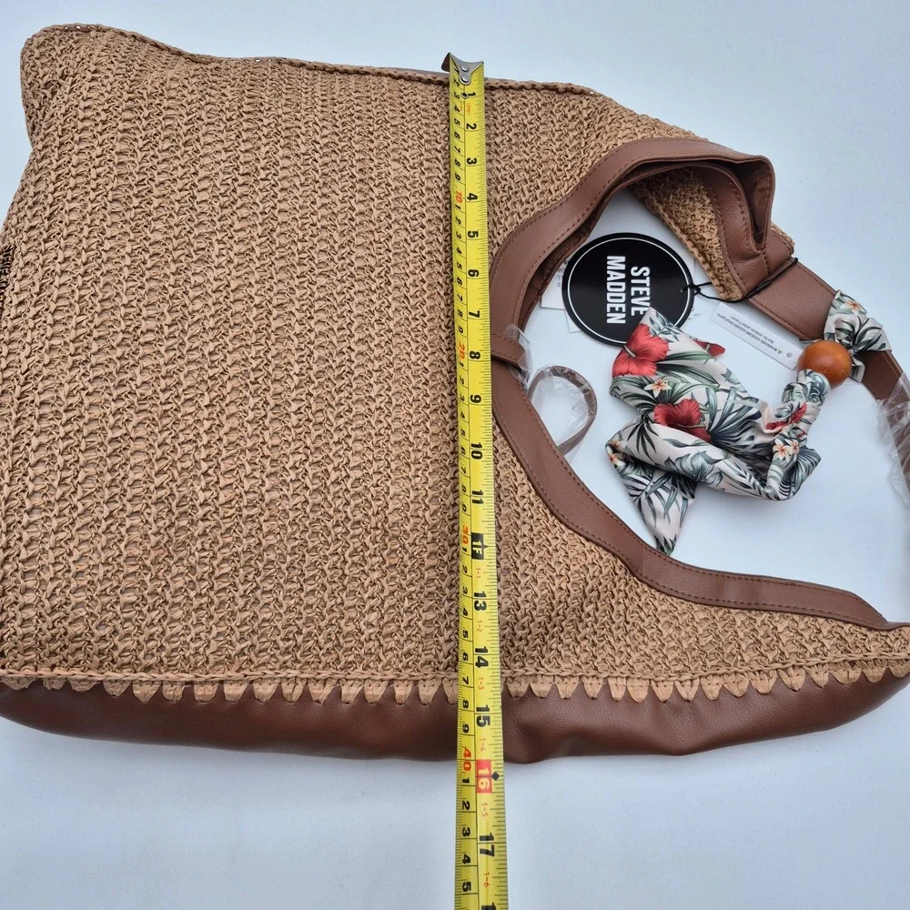 Steve Madden Bfreya Woven Hobo Shoulder Tote Bag Brown Sand Tan Magnetic Closure